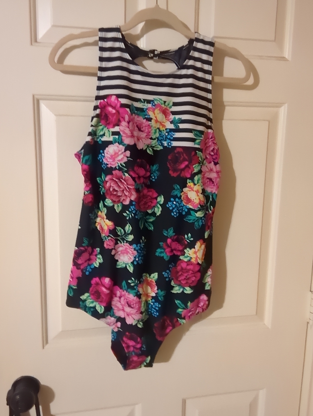 Torrid Navy and White Striped Floral One Piece Swimming Suit